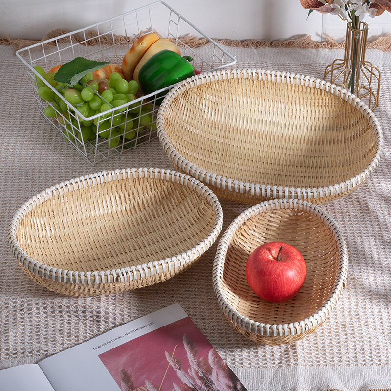 椭圆形竹篮竹编制品簸箕手工编织篮家用馒头筐厨房姜蒜收纳篮竹筐