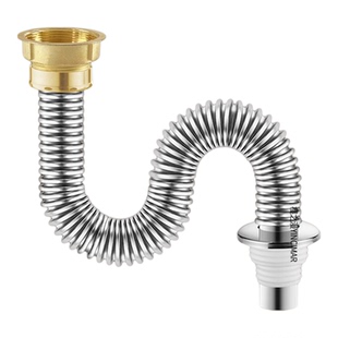 厨房水槽下水管不锈钢波纹管加长56接口大口径丝牙下水器排水管58