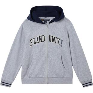 eland kids衣恋童装男童外套春秋休闲学院风字母刺绣连帽卫衣开衫