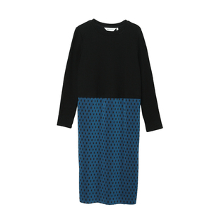 MOVEUP幻走2025冬季新款.FUN系列小圆领正肩波点印花针织连衣裙