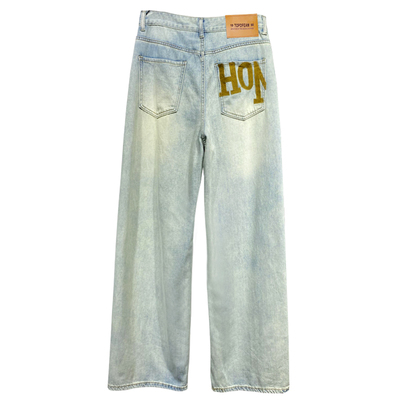 帅气口袋设计垂感浅色牛仔裤女