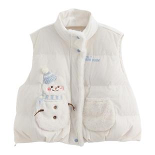 森女部落甜美风90白鸭绒卡通宽松马甲羽绒服女2026新款保暖外套冬