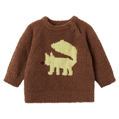 papa冬季男女宝毛衣半边绒针织衫