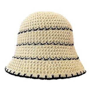 夏天遮阳帽女2025新款韩版时尚百搭素颜水桶帽户外出游针织渔夫帽