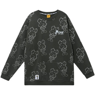 PCMY满印叉叉人圆领卫衣男女情侣宽松休闲字母口袋套头长袖上衣秋