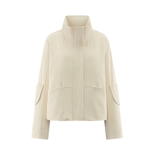 艾莱依冬季新款女极简条纹短装羽绒服廓形高级感立领落肩休闲外套