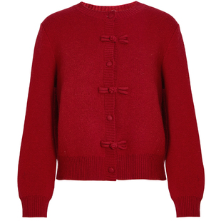 QS秸熙2026春秋新年红色毛衣针织开衫新中式盘扣国风复古显瘦外套