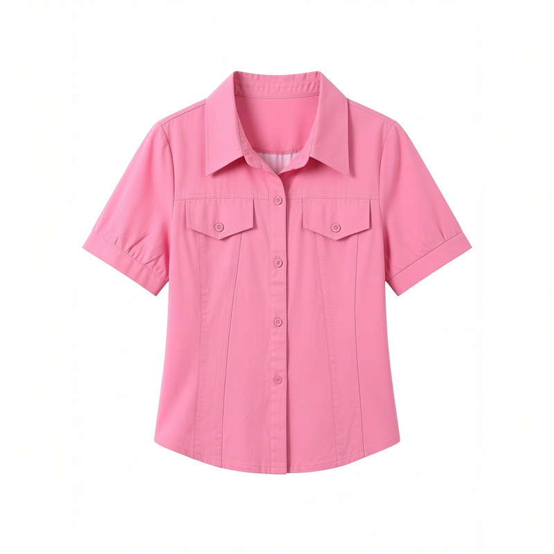 粉色宽松短袖衬衫女夏减龄短外套