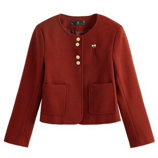 圆领毛呢外套女士秋冬穿搭上衣2025新款高端洋气妈妈短款呢子西装