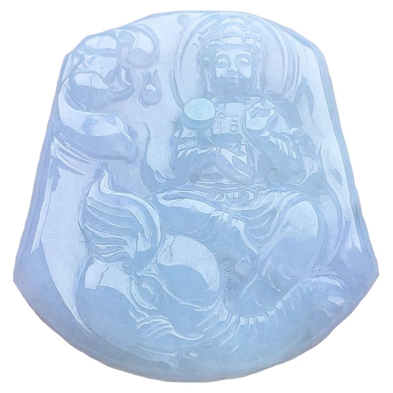 天然翡翠普贤菩萨吊坠乳白淡绿