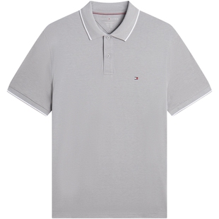 【弹力爽滑】Tommy26春夏男莱赛尔混纺平纹针织不易皱镶边T恤POLO
