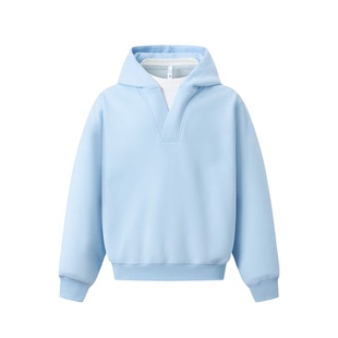 拉夏贝尔冬季假两件连帽卫衣男女2025新款拼接设计感V领上衣宽松