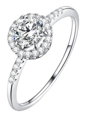 纯银50分圆钻戒指女戒仿真结婚