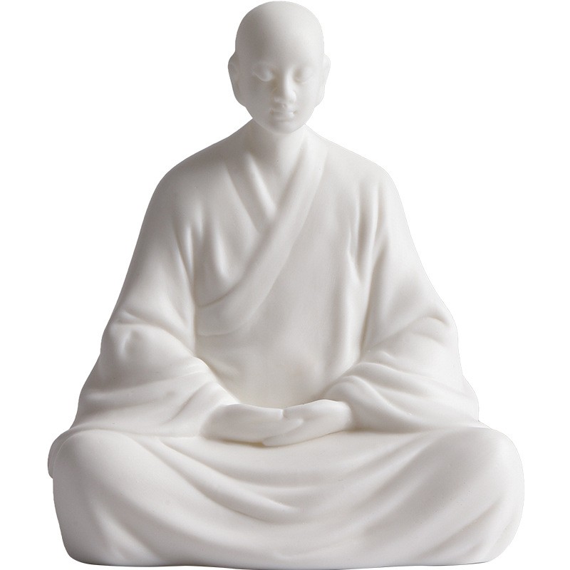 白瓷禅意小和尚摆件陶瓷中式人物佛像家居玄关柜台桌面装饰工艺品