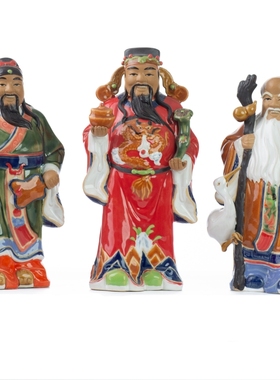 福禄寿三星石湾陶瓷中式摆件