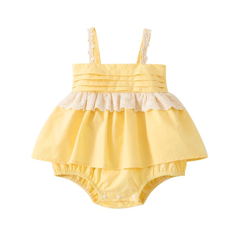 婴儿夏装吊带爬服纯棉三角哈衣裙