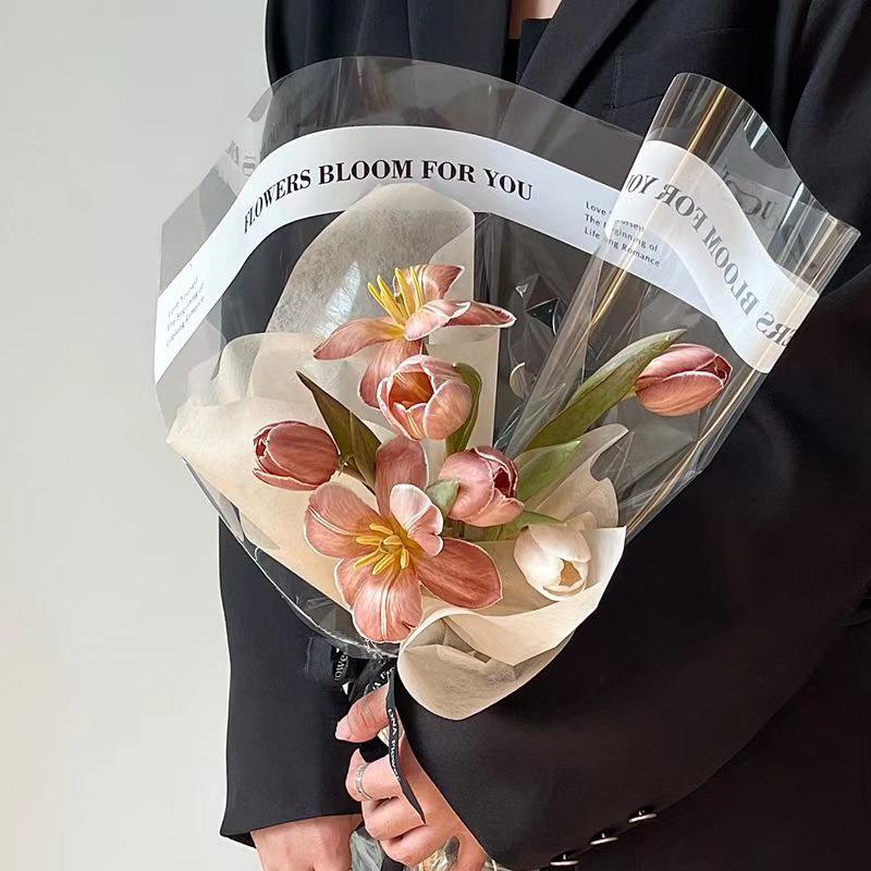 加厚英文玻璃纸花束包装纸防水纸材料opp花纸花店打底鲜花包透明
