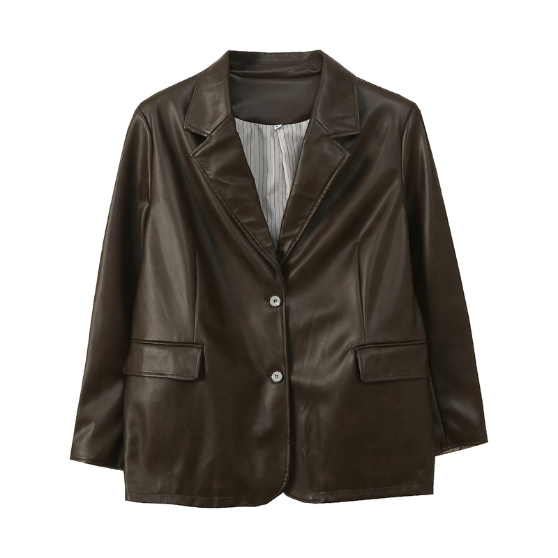 2025秋季新款大码女装胖MM西装复古pu皮衣外套BF风宽松显瘦上衣