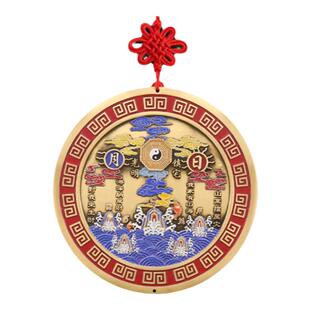 纯黄铜八卦浮雕山海镇全铜挂件凸面客厅摆件室内外凸镜山河镇挂饰