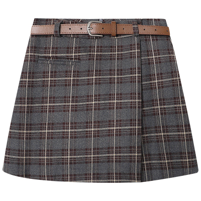 慕兔小个子格子高腰裙裤