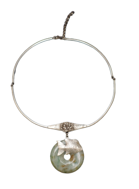 项圈女翡翠锦鲤平安扣纯银