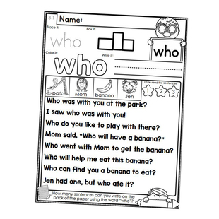 sight word高频词练习题纸幼儿英语启蒙word work小学语句作业纸