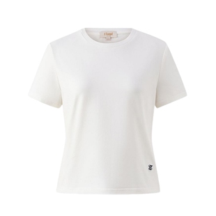 【92%棉】Eland衣恋T恤女圆领纯色短袖微收腰合身短款上衣夏季款