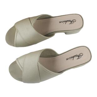 新款粗跟拖鞋女夏季外穿休闲纯色低跟凉拖鞋露趾外出简约一字拖鞋