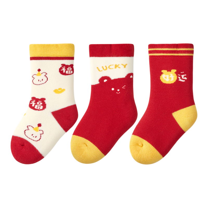 新年红袜子加厚袜子儿童袜尼多熊