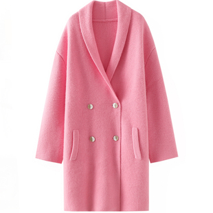 太太迷人气质了~重磅加厚中长款100%纯山羊绒开衫女针织大衣外套