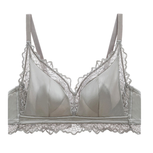 蚕丝少女法式三角杯兔耳朵超薄绸缎上托亲肤内衣套装光面无痕文胸