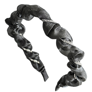 新潮高级感水钻缠绕发捆倒插防滑高颅顶发饰头箍黑色薄纱外出发箍