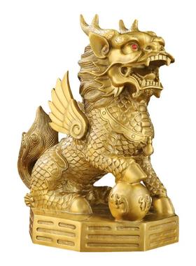 招财麒麟摆件办公室黄铜踩八卦