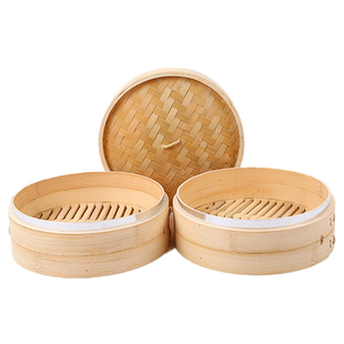 加深竹蒸笼家用家庭装圆形手工制笼屉蒸格铝包边加高商用送蒸笼布