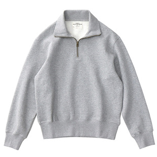 重磅纯棉半拉链卫衣男美式复古纯色宽松休闲翻领机车春秋加厚外套