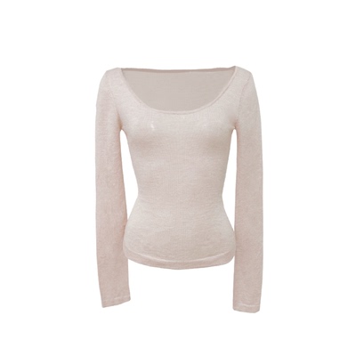 Lazy Didi浅柔低语 美丽诺羊毛轻薄长袖微透百搭基础款U领打底T恤