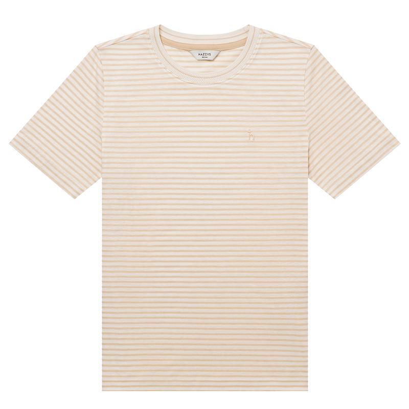 【商场同款】Hazzys哈吉斯细条纹圆领T恤女2025新款休闲短袖上衣