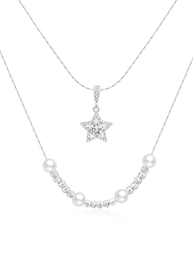 阿吉豆项链女珍珠星星双层锁骨链