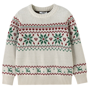 安奈儿童装女童圆领长袖针织衫费尔岛提花毛衣冬新款保暖时尚