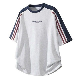 男士插肩袖t恤男美式夏季纯棉短袖男款宽松半袖上衣情侣男装体恤