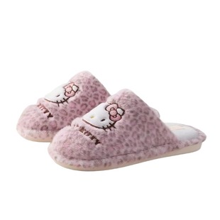 正版联名豹纹HelloKitty棉拖鞋女冬季学生可爱保暖潮流毛毛拖ins