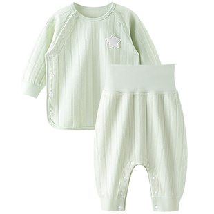 汤尼倍儿婴儿分体套装春秋内衣秋衣秋裤纯棉宝宝按扣高腰护肚睡衣