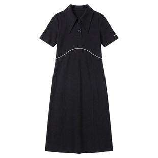 a02POLO领黑色连衣裙2026新款夏季女装中长款通勤夏装裙子