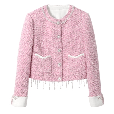 SNSR/圣妮思春秋款法式轻奢富家千金小香风长袖新款时尚粗花外套