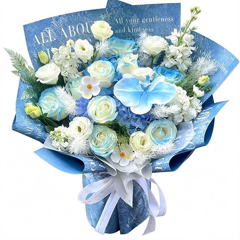 碎冰蓝玫瑰生日花束鲜花速递同城
