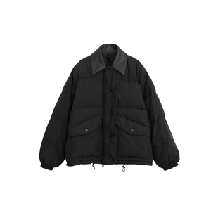 白鹿同款黑色纯色宽松面包服女2025冬季新款翻领加厚保暖羽绒棉服