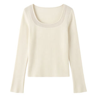 2026春秋韩系温柔风方领上衣女拼接纯欲设计感针织衫打底毛衣内搭