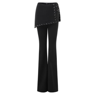 uhot/诱货黑色松弛感微喇裤子假两件A摆半裙屁帘长裤女 UWWA3K069