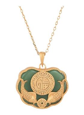 2025中国风典雅旗袍汉服配饰年年有鱼平安锁挂件仿和田玉复古项链