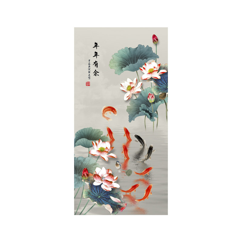 荷花锦鲤九鱼图贴画玄关装饰画